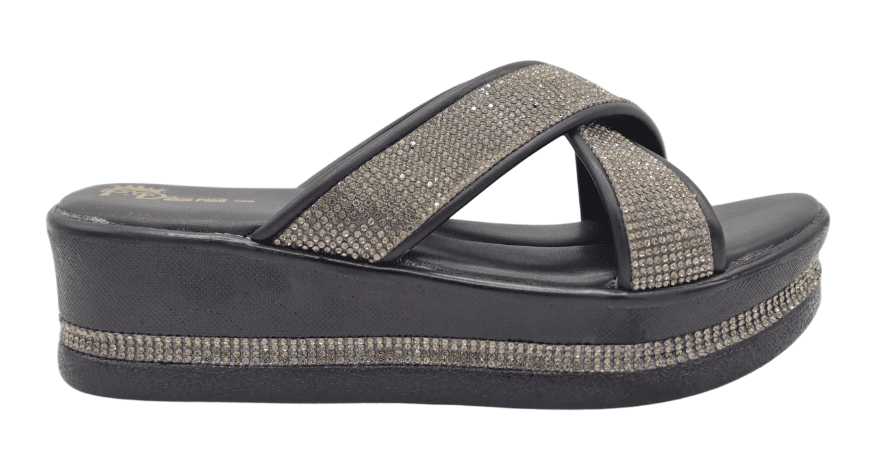 Women's Fancy Black Wedge Heel Platform Sandals