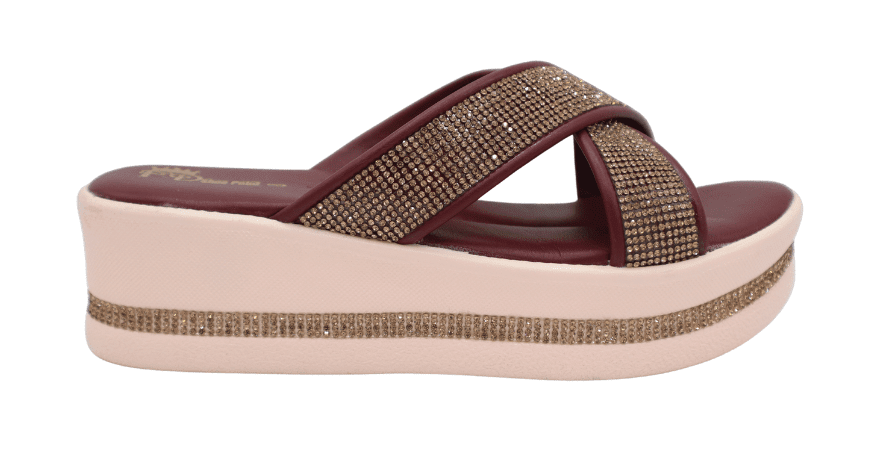 Women's Fancy Mahroon Wedge Heel Platform Sandals